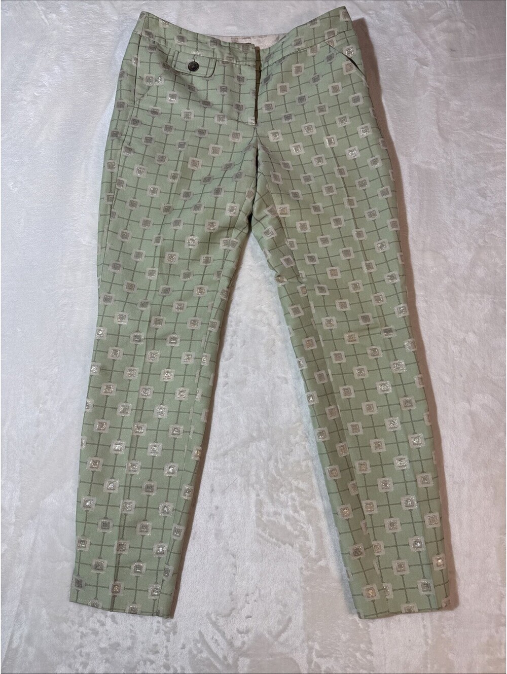Ted baker london straight leg geometric cropped trouser womens size 0 Green